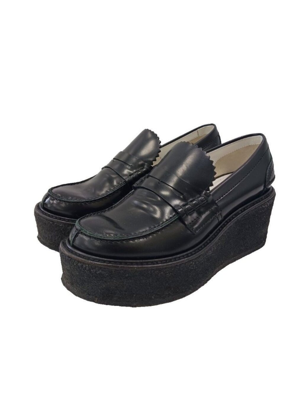Celine Loafers Moccasins Wedge Sole Thick Leather Black